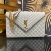 Envelope Large Quilted White Grained Leather Bag