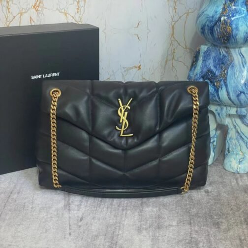 Puffer Medium Chain Bag In Black Lambskin