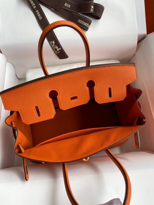 Birkin 25 Bag In Classic Orange Togo Leather - Image 6