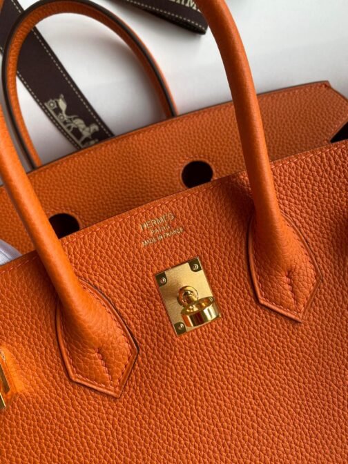 Birkin 25 Bag In Classic Orange Togo Leather - Image 7