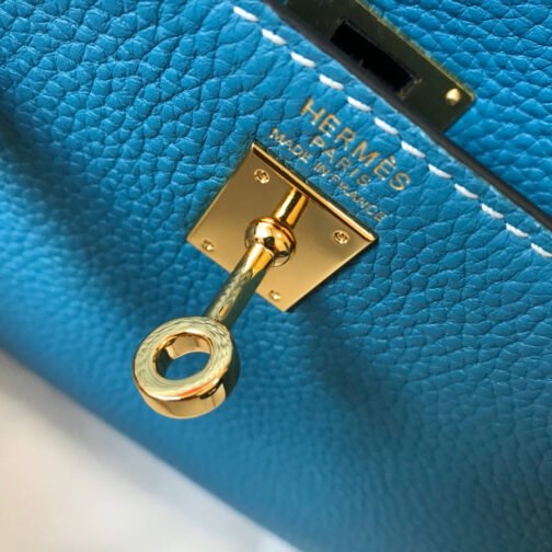 kelly 20cm Bag In Blue Jean Togo Leather - Image 7