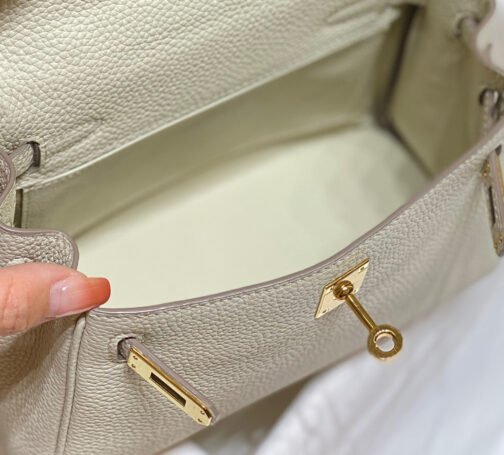 kelly 20cm Bag In Wool White Togo Leather - Image 9