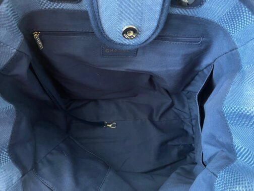 Grand shopping Beach Canvas Tote Bag In Denim Blue With Leather Strap - Image 8