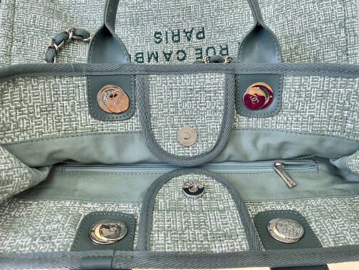 Grand shopping Beach Canvas Tote Bag In Green With Green Leather Strap - Image 8