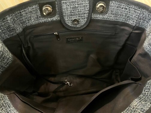 Grand shopping Beach Canvas Tote Bag In Gray With Black Leather Strap - Image 9