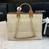 Grand shopping Beach Canvas Tote Bag In Beige With Light Brown Leather Strap - Image 2