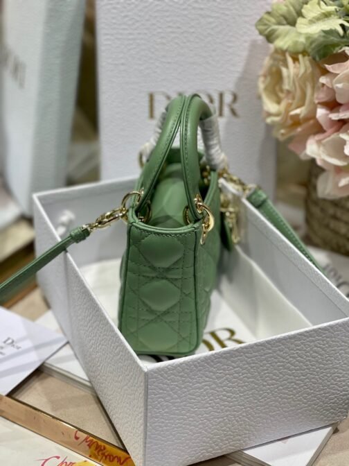 Mini Chain Bag With Chain In Green Calfskin - Image 5