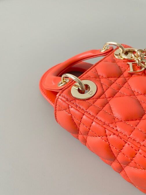 Mini Chain Bag With Chain In Orange Calfskin - Image 3