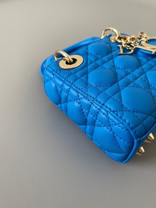 Mini Chain Bag With Chain In Blue Calfskin - Image 3