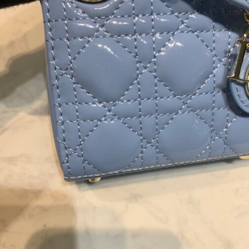 Mini Chain Bag with Chain in Light Blue Patent Calfskin - Image 7