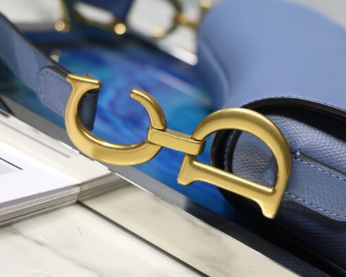 Saddle Bag In Denim Blue Grained Calfskin - Image 6