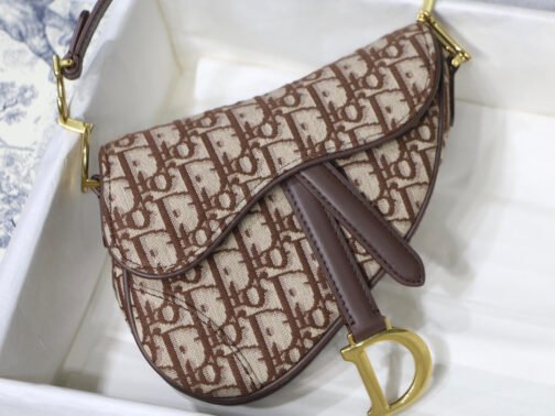 Saddle Bag with Strap in Brown Oblique Jacquard - Image 2