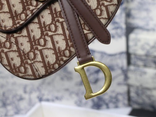Saddle Bag with Strap in Brown Oblique Jacquard - Image 3