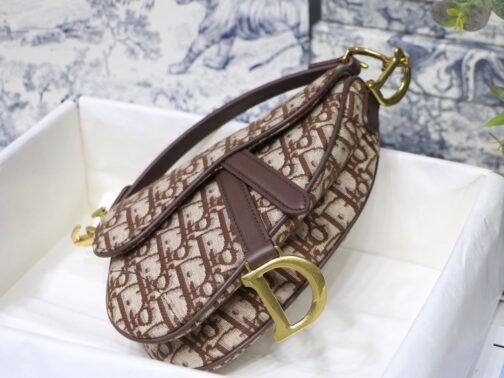 Saddle Bag with Strap in Brown Oblique Jacquard - Image 7