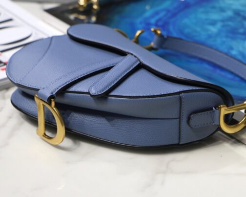 Saddle Bag In Denim Blue Grained Calfskin - Image 7