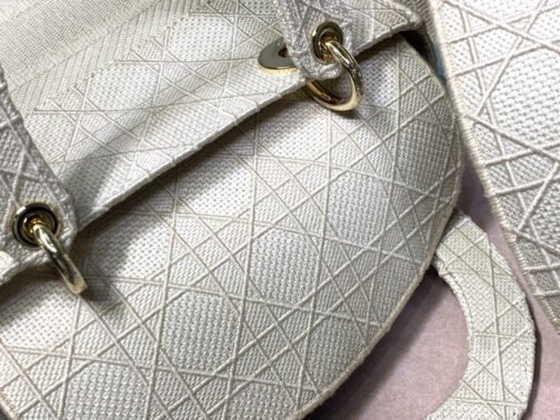 Lady D-Lite Medium Bag In Beige Cannage Embroidered Canvas - Image 7