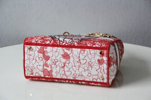 Lady D-Lite Medium Bag In Red Toile de Jouy Embroidery - Image 3