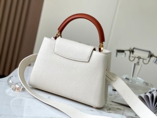 Capucines Small  Bag In White With Red Handle - Image 3
