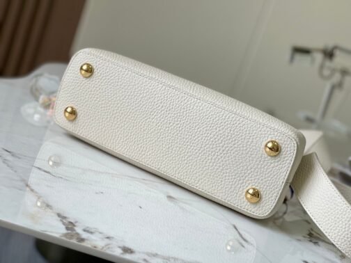 Capucines Small  Bag In White With Red Handle - Image 4