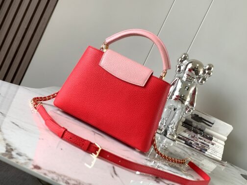 Capucines Small  Bag In Red With Pink Handle - Image 3