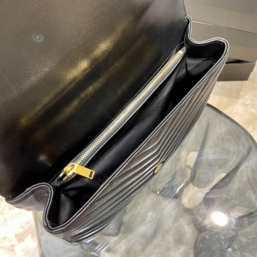 College Large Chain Bag In Black Goatskin With Gold Hardware - Image 9
