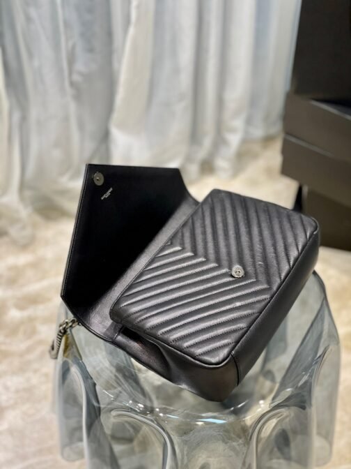College Medium Chain Bag In Black Goatskin With Silver Hardware - Image 8