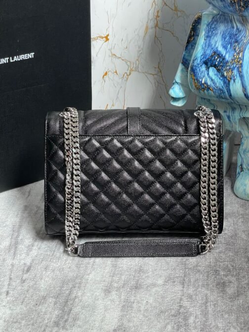 Envelope Medium Quilted Black Grained Leather With Silver Hardware - Image 5