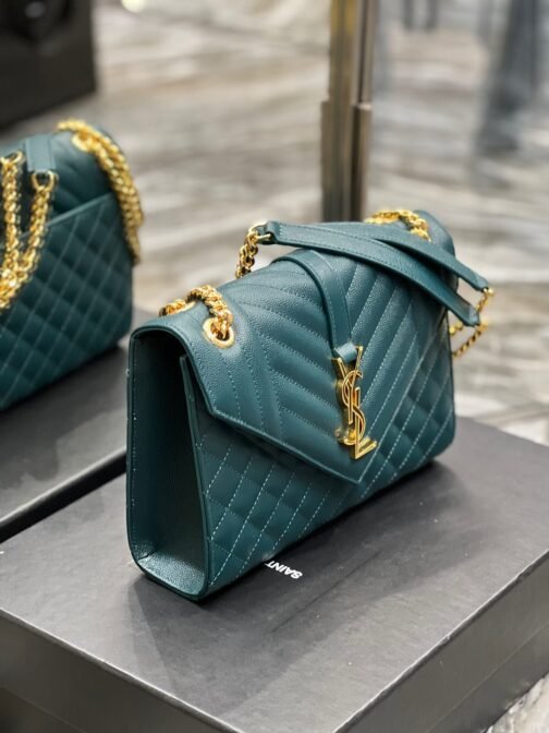 Envelope Medium Quilted Dark Green Grained Leather Bag - Image 5