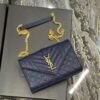 Envelope Small Quilted Dark Blue Grained Leather Bag - Image 6
