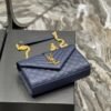 Envelope Small Quilted Dark Blue Grained Leather Bag - Image 7