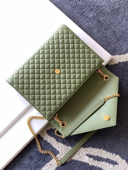 Envelope Large Quilted Green Grained Leather Bag - Image 6