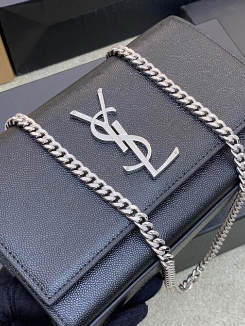 Kate Small Chain Bag In Black Grain Leather With Silver Hardware - Image 5