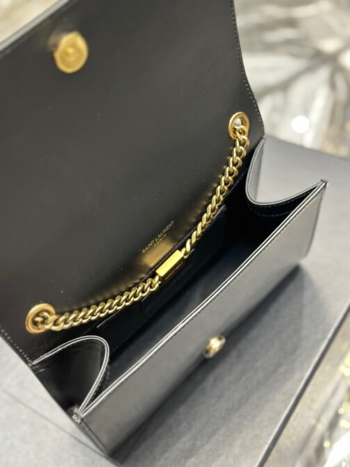 Kate Small Black And White Glossy Leather Chain Bag - Image 8