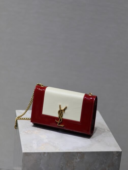 Kate Small Red And White Glossy Leather Chain Bag - Image 2