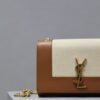 kate Small Brown And Beige Matching Glossy Leather Chain Bag - Image 3