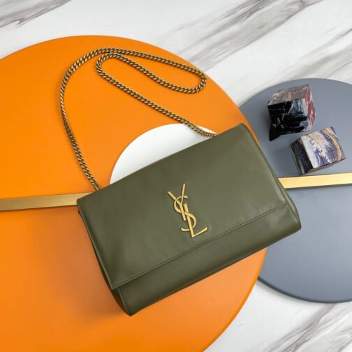 Kate Large Green Plain Leather Chain Bag