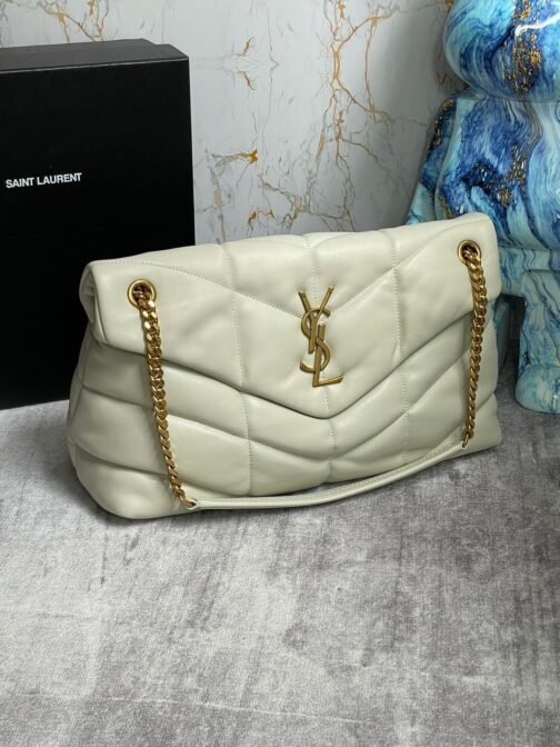 Puffer Medium Chain Bag In Off-white Lambskin - Image 2