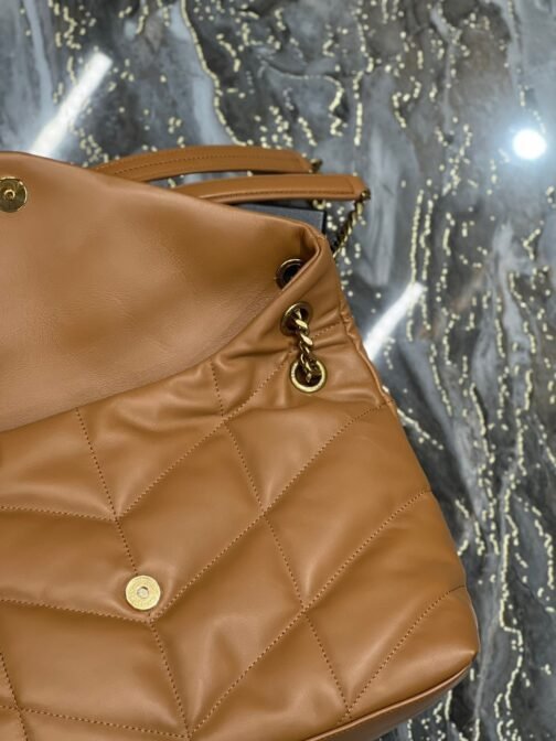 Puffer Medium Chain Bag In Gold Brown Lambskin - Image 8