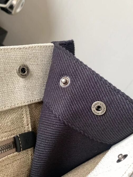 Gauche Small Tote Bag in Beige Linen and Leather - Image 9